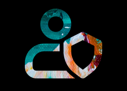 Abstract person and shield icon representing identity and protection